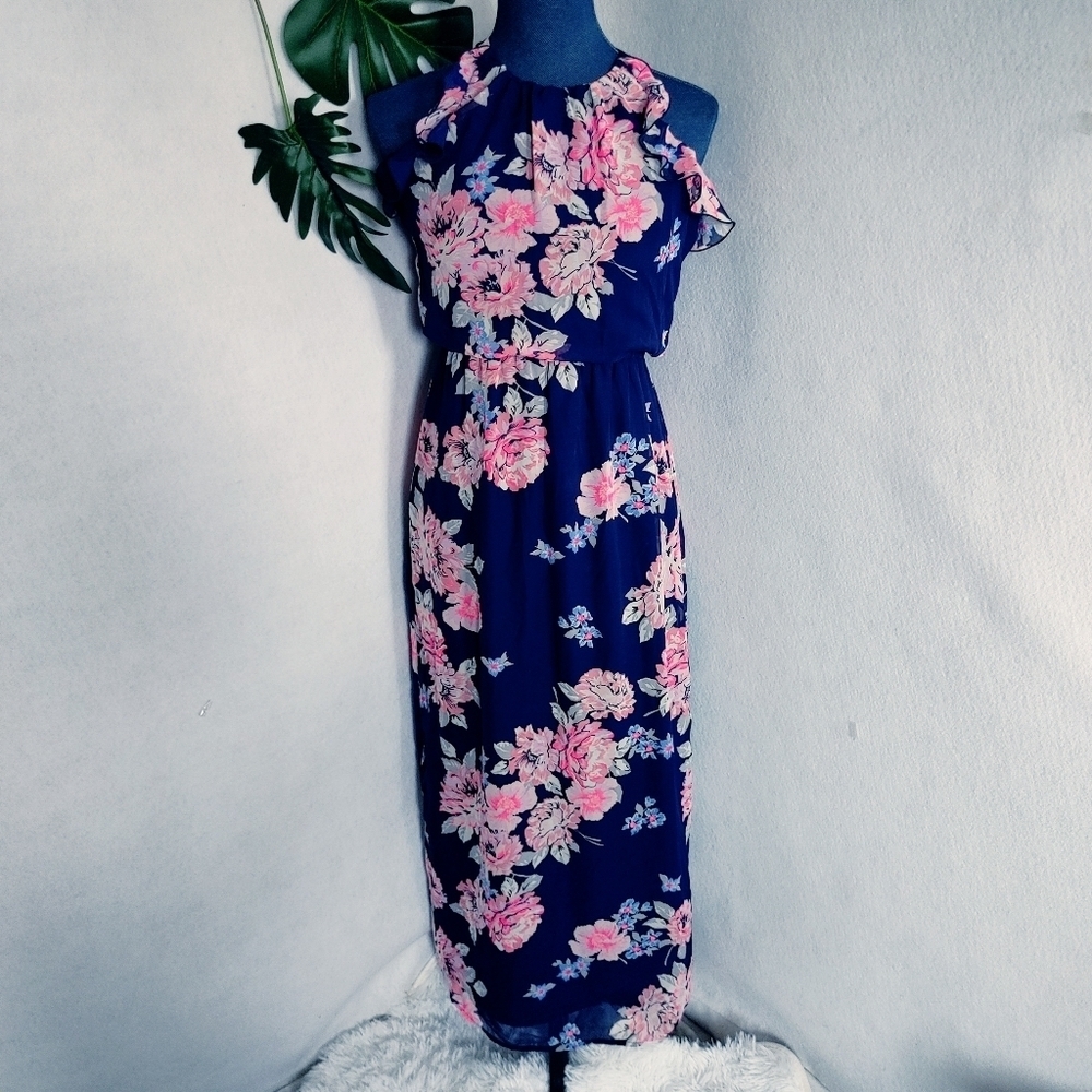 Old Navy Flutter Navy Floral Maxi Dress